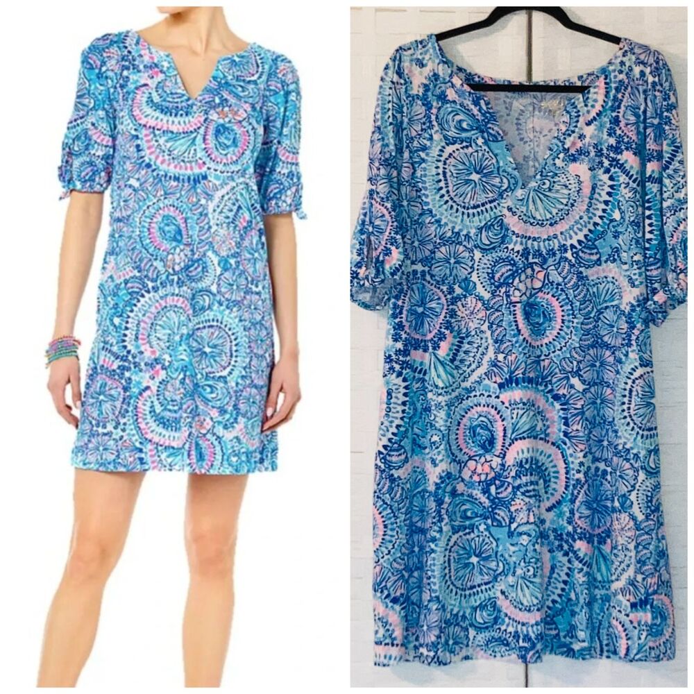 Lilly Pulitzer Easley Dress XXL 2X Commotion In Ocean Blue Grotto Coastal Preppy